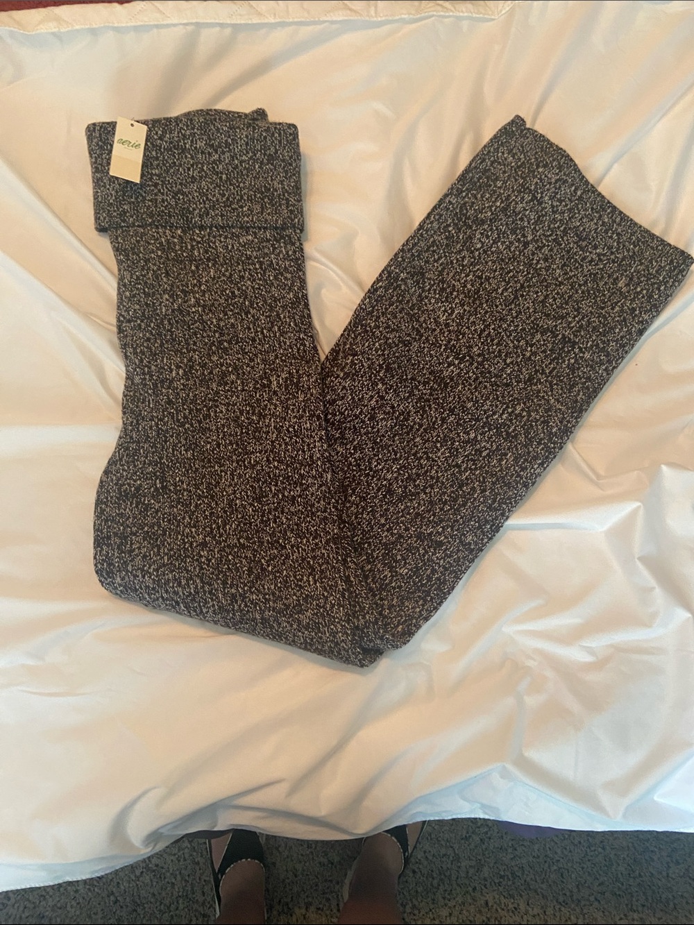 NWT aerie Black & White Marled Fold-Over Waist Leggings SZ LG